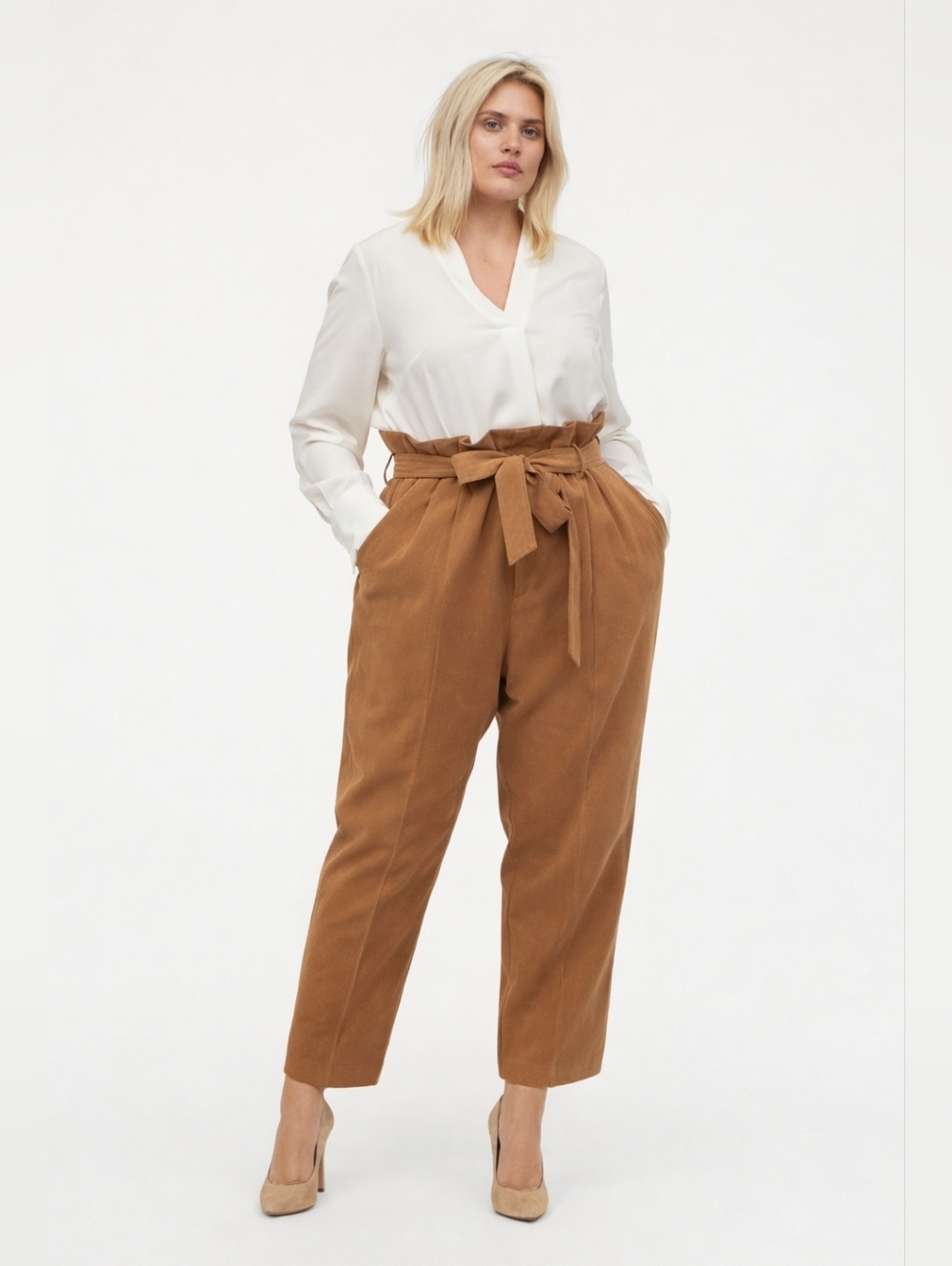 OPHELIA ROE High-Waist Paperbag  Pants - Tan NWT